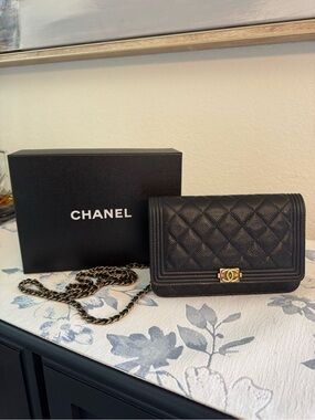 Authentic CHANEL Boy WOC with Gold CC Hardware